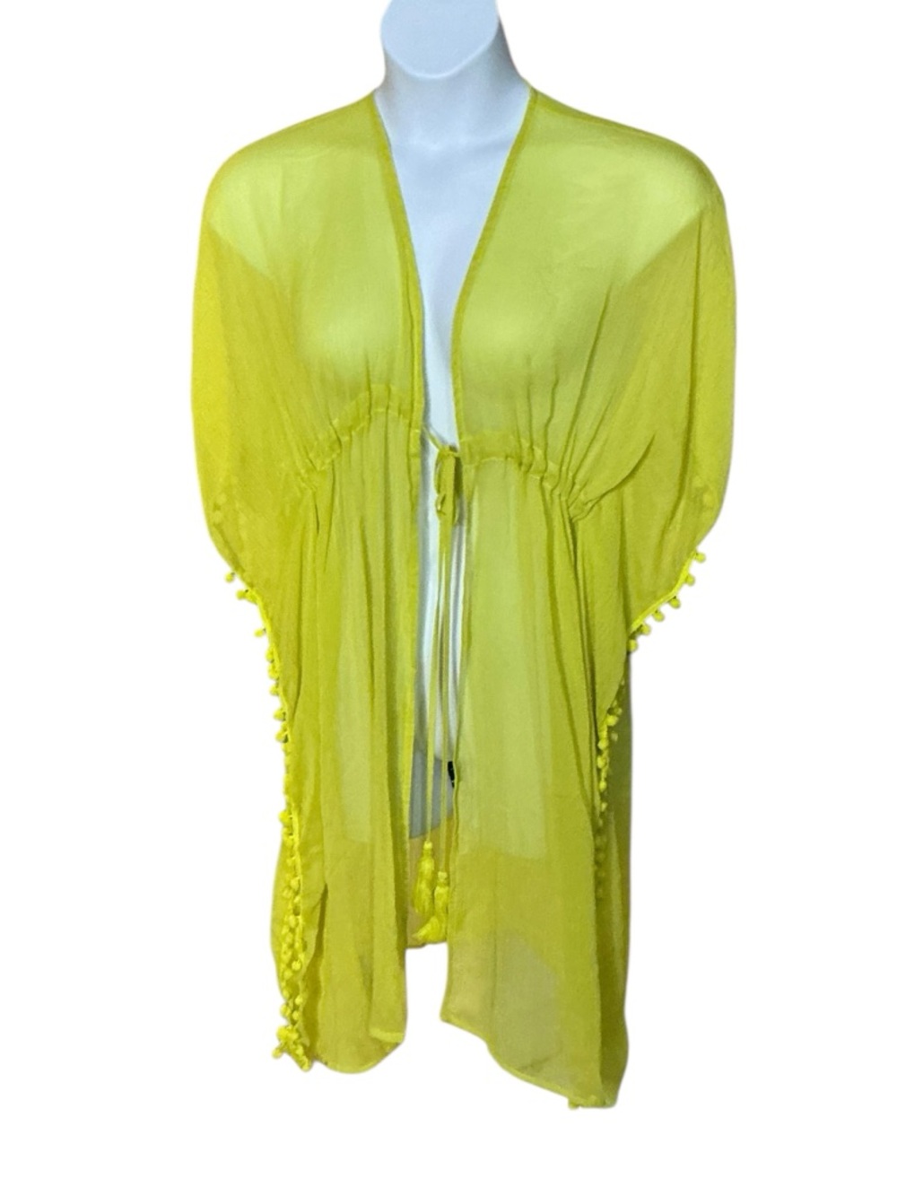 Nine West Bright Yellow Sheer Swim Cover-Up Kimono